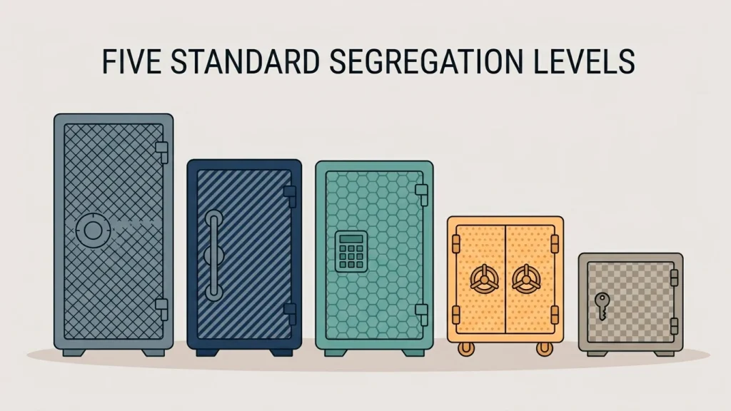 Comparative diagram of customer funds segregation tiers across UKGC MGA Curacao Anjouan and Kahnawake jurisdictions