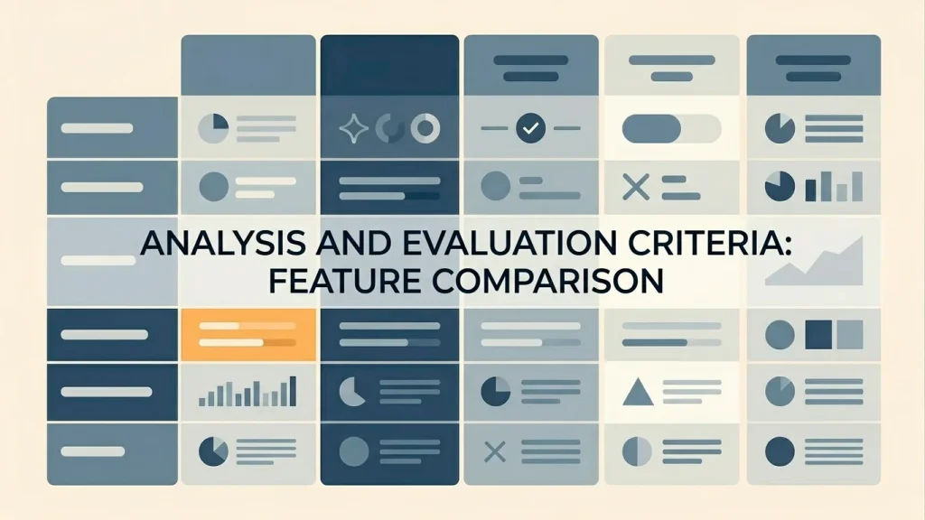 Editorial visual representing a structured comparison grid of multiple operator profiles arranged in a neutral row layout.