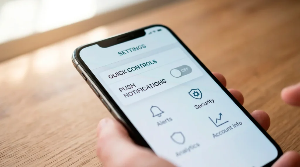 Mobile banking app screen showing a gambling block toggle in the customer settings menu