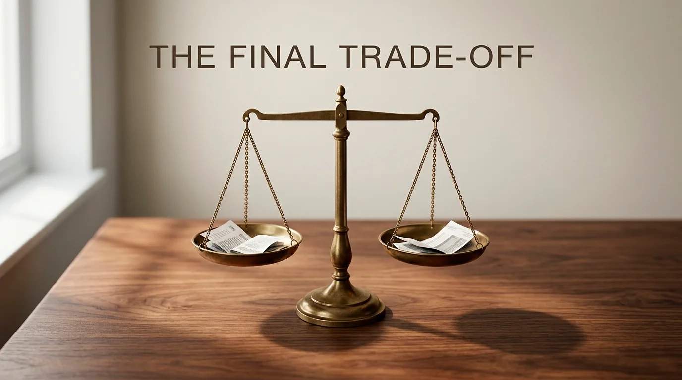 Editorial composition representing a UK player carefully weighing the trade-offs between UKGC-licensed and non-GamStop options, presented in a measured tone